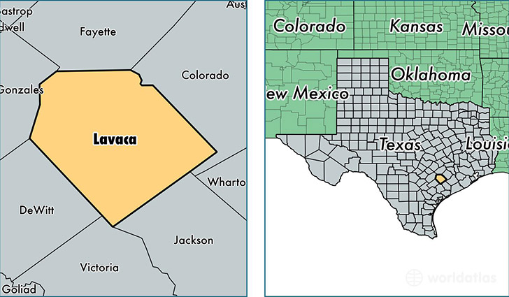 location of Lavaca county on a map