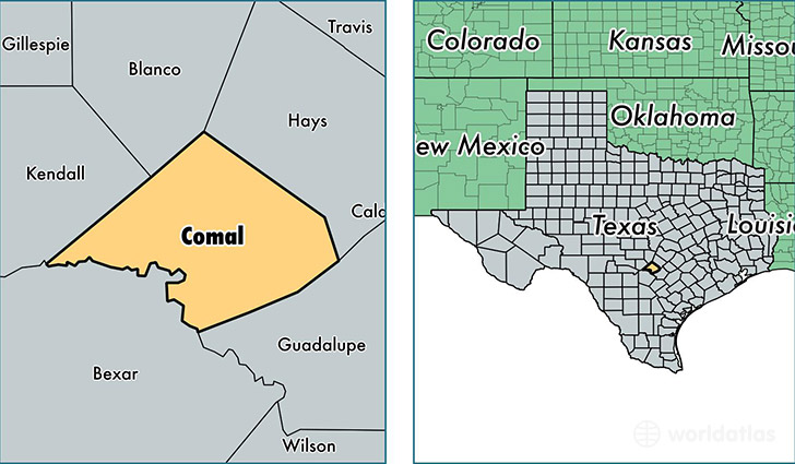 location of Comal county on a map