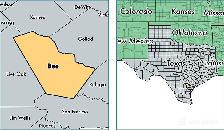 location of Bee county on a map