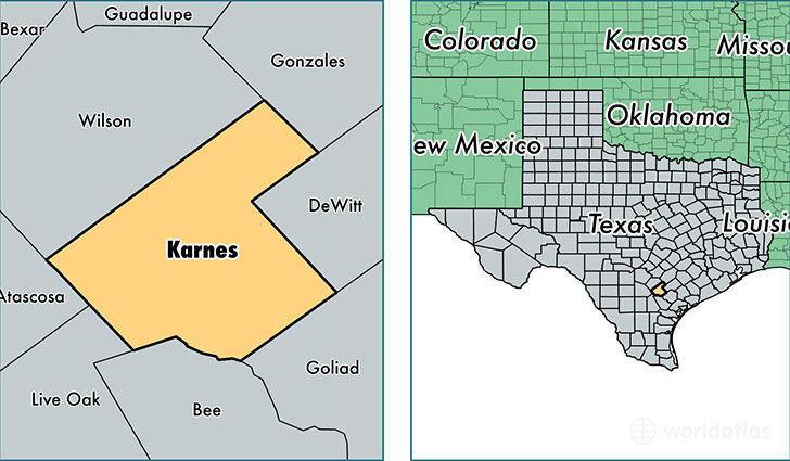 location of Karnes county on a map