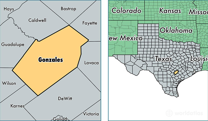 location of Gonzales county on a map