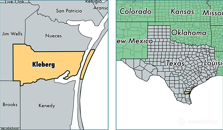 location of Kleberg county on a map