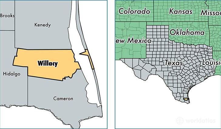location of Willacy county on a map