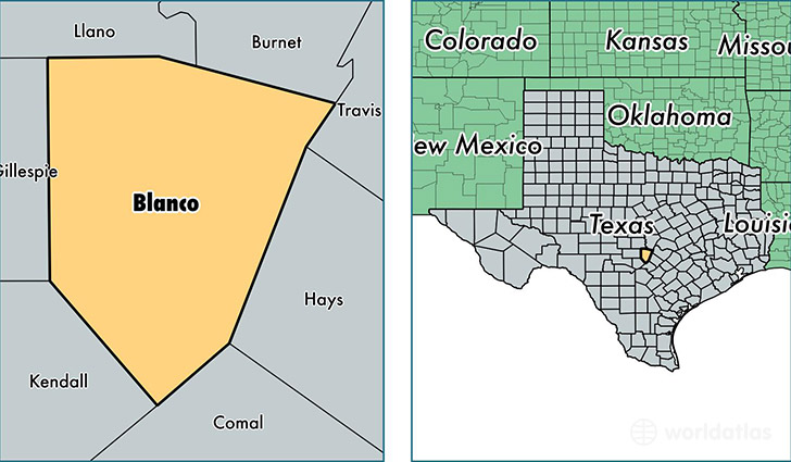 location of Blanco county on a map