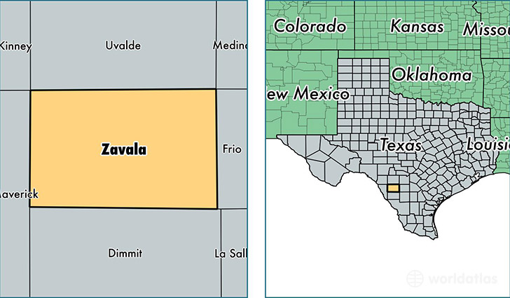 location of Zavala county on a map