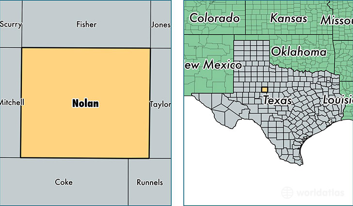 location of Nolan county on a map