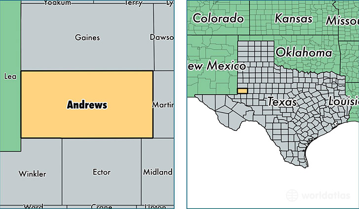 location of Andrews county on a map
