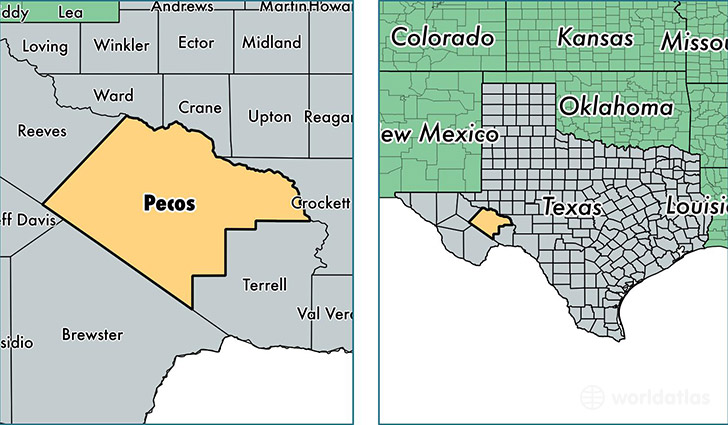 location of Pecos county on a map