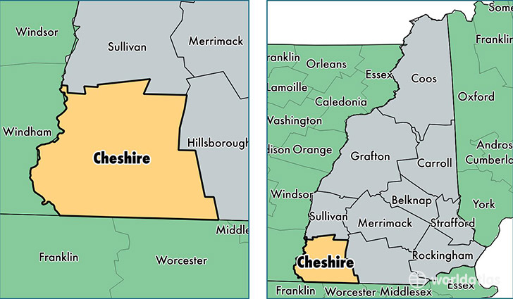 location of Cheshire county on a map