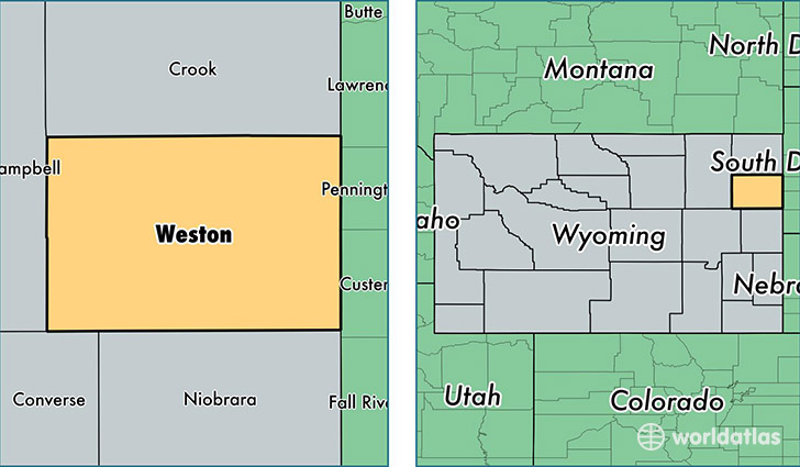 location of Weston county on a map