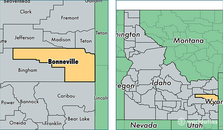 location of Bonneville county on a map