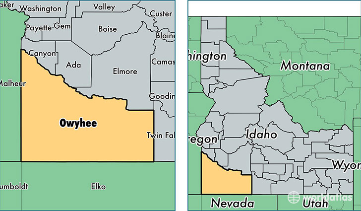 location of Owyhee county on a map