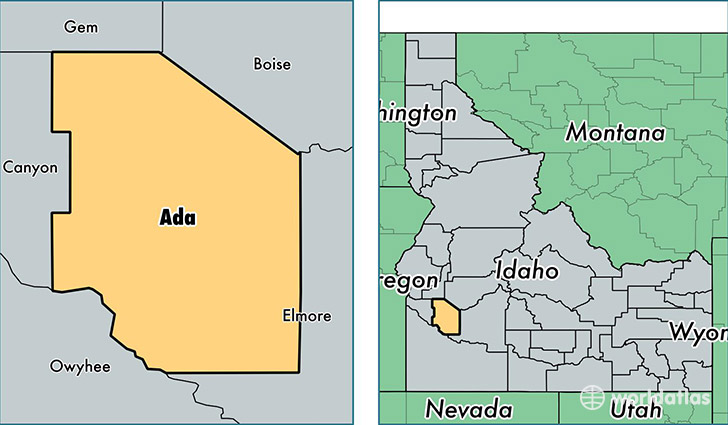 location of Ada county on a map