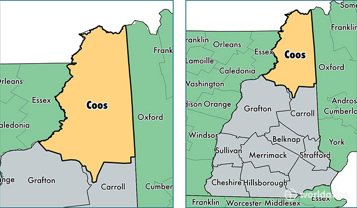 location of Coos county on a map
