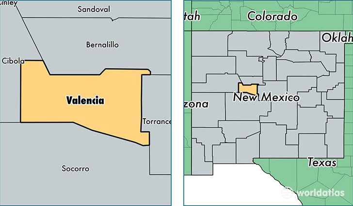 location of Valencia county on a map