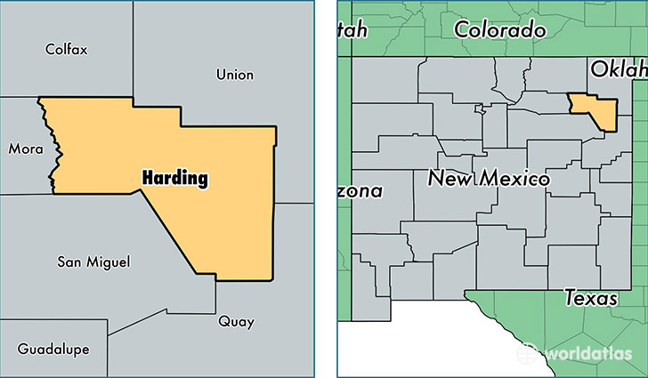 location of Harding county on a map