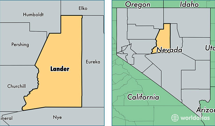 location of Lander county on a map