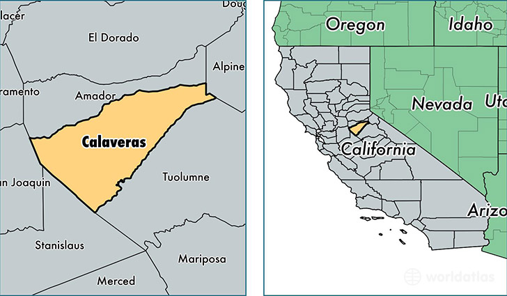 location of Calaveras county on a map