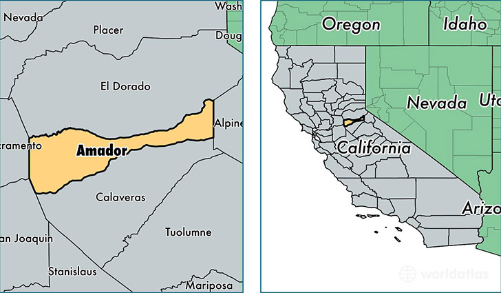 location of Amador county on a map