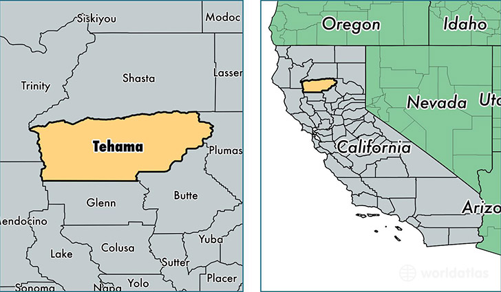 location of Tehama county on a map