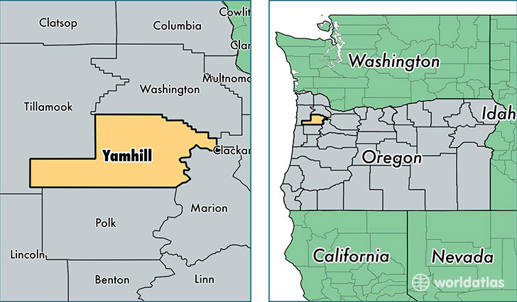 location of Yamhill county on a map