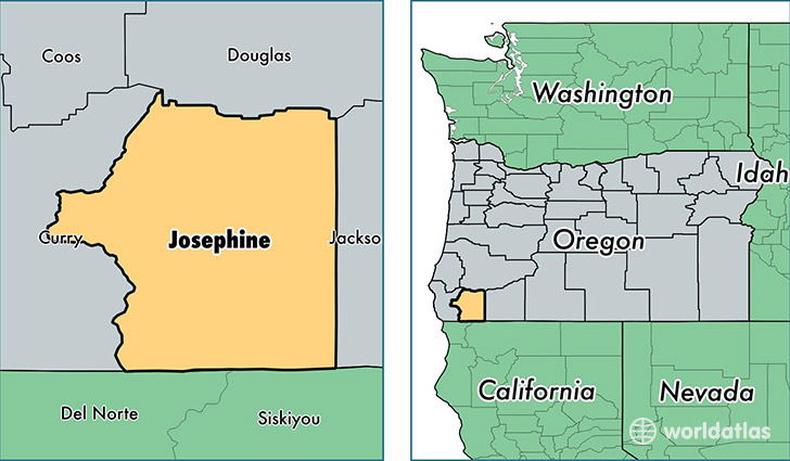 location of Josephine county on a map