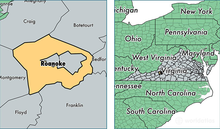 location of Roanoke county on a map
