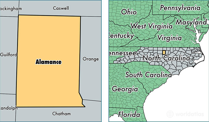 location of Alamance county on a map