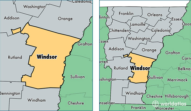 location of Windsor county on a map