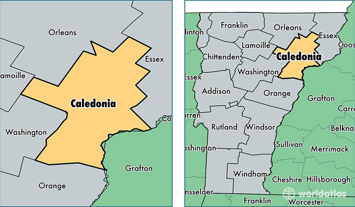 location of Caledonia county on a map