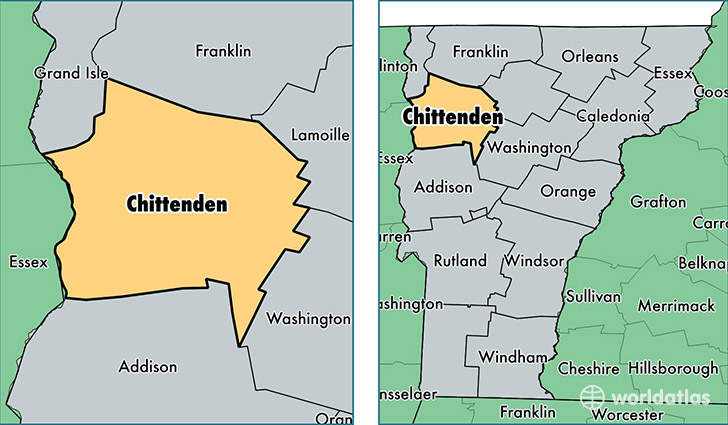 location of Chittenden county on a map