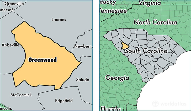 location of Greenwood county on a map