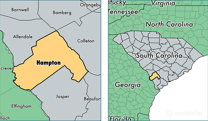 location of Hampton county on a map