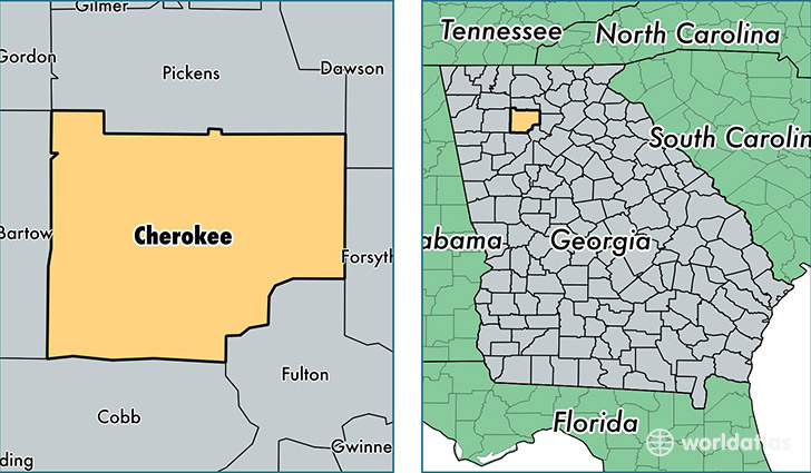 location of Cherokee county on a map