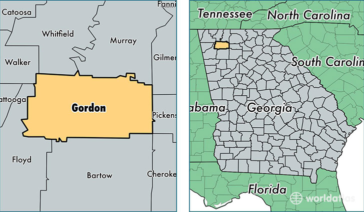 location of Gordon county on a map