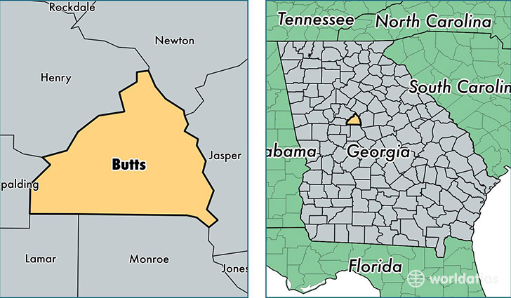 location of Butts county on a map