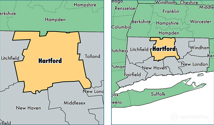 location of Hartford county on a map
