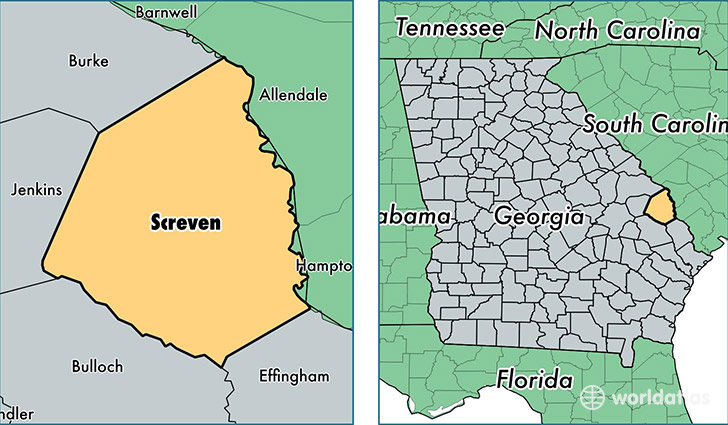 location of Screven county on a map
