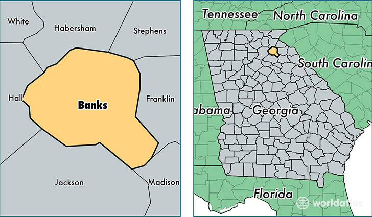 location of Banks county on a map
