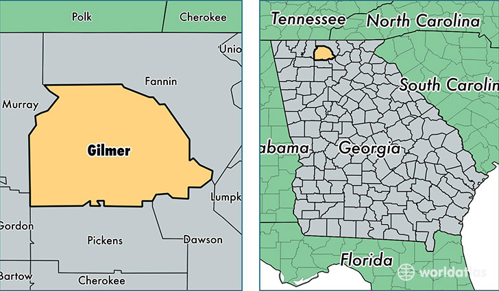 location of Gilmer county on a map