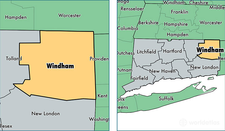 location of Windham county on a map