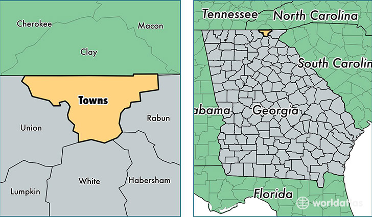 location of Towns county on a map