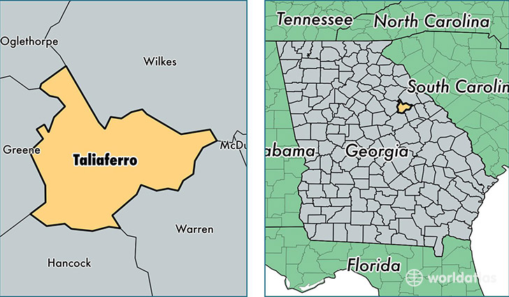 location of Taliaferro county on a map