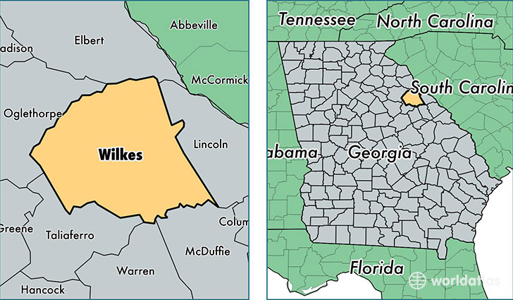 location of Wilkes county on a map