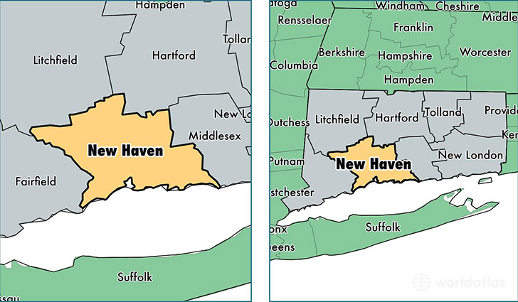 location of New Haven county on a map
