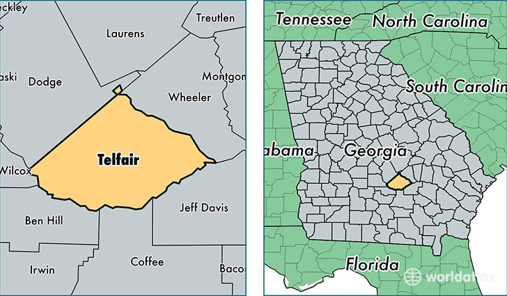 location of Telfair county on a map