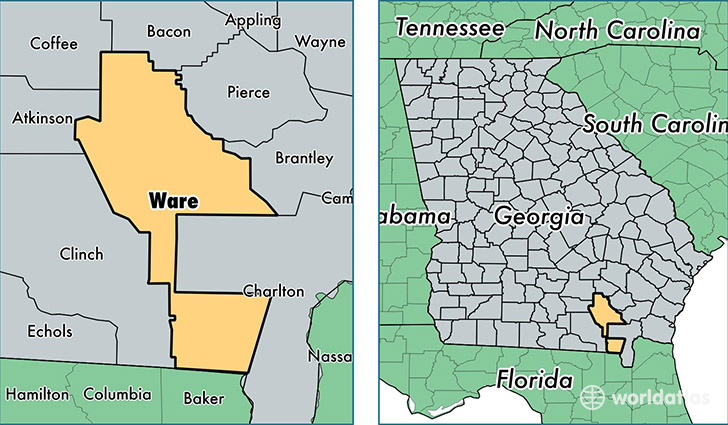 location of Ware county on a map