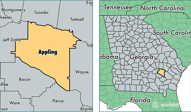 location of Appling county on a map