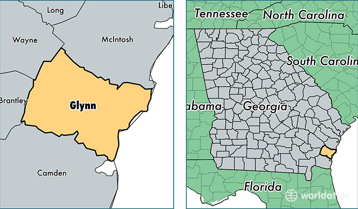 location of Glynn county on a map