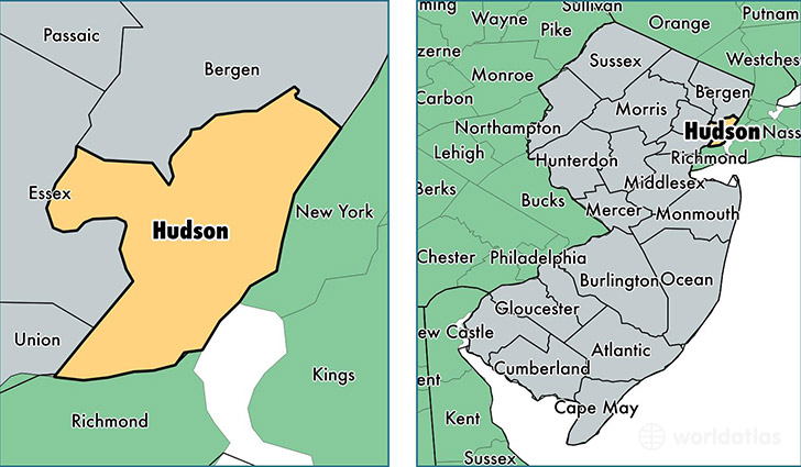 location of Hudson county on a map